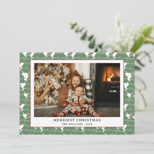 シンプルモダンGreen Red Pattern写真クリスマス シーズンカード (スタンド正面)