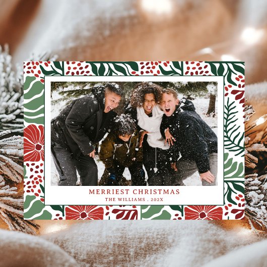 シンプルモダンGreen Red Pattern写真クリスマス シーズンカード