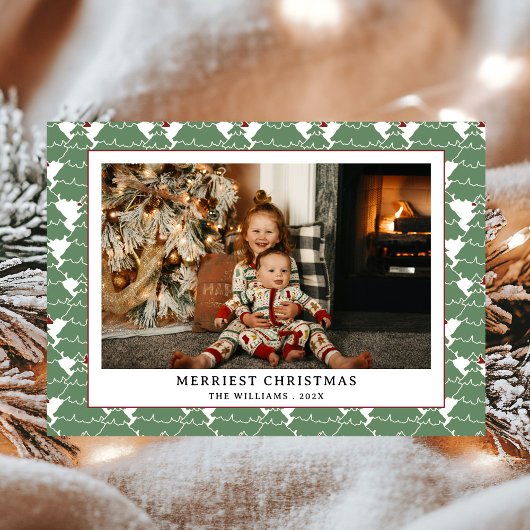 シンプルモダンGreen Red Pattern写真クリスマス シーズンカード