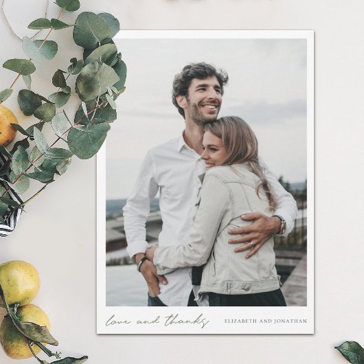 シンプルモダンGreen Script Photo結婚 s サンキューカード