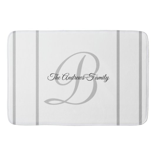 シンプルモダンGrey White Monogramファミリ名 バスマット (正面)
