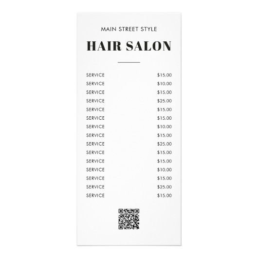 シンプルモダンHairサロン写真の価格表 ラックカード (裏面)