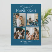 シンプルモダンHappiest Hanukkahエレガント 4写真 シーズンカード (スタンド正面)
