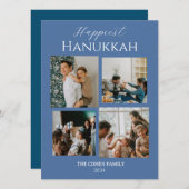 シンプルモダンHappiest Hanukkahエレガント 4写真 シーズンカード (正面/裏面)