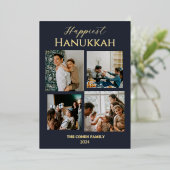 シンプルモダンHappiest Hanukkahエレガント 4写真 箔シーズンカード (立ち正面)
