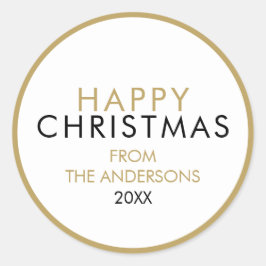 シンプルモダンHappy Christmas Family Name ラウンドシール