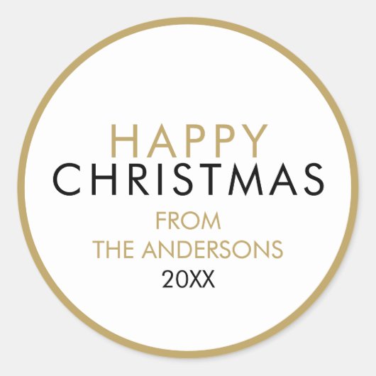 シンプルモダンHappy Christmas Family Name ラウンドシール (正面)