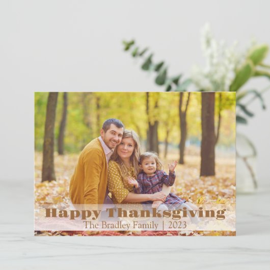 シンプルモダンHappy Thanksgiving家族2枚の写真 シーズンカード (スタンド正面)