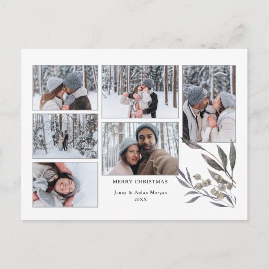 シンプルモダンHoliday Water Color Greenery 6-Photo ポストカード (正面)