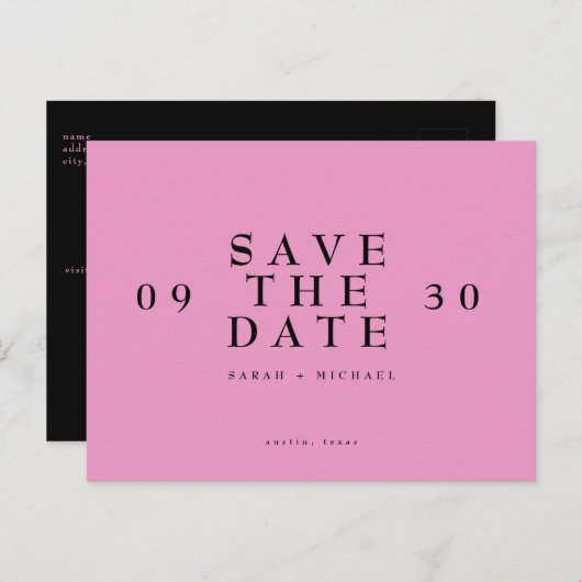 シンプルモダンHot Pink Wedding Save The Date ポストカード (正面/裏面)
