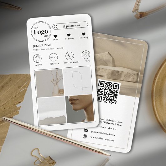 シンプルモダンInstagramフォトコラージホワイト 名刺