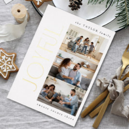 シンプルモダンJoyful Family 3写真クリスマス金ゴールド 箔シーズンカード