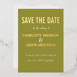シンプルモダンLime Green日付金ゴールド 箔招待状