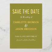 シンプルモダンLime Green日付金ゴールド 箔招待状 (正面)