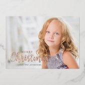 シンプルモダンMerry Christmasバラ金ゴールド 箔シーズンカード (正面)