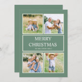 シンプルモダンMerry Christmas 4ファミリーフォトグリーン シーズンカード (正面/裏面)