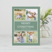 シンプルモダンMerry Christmas 4ファミリーフォトグリーン シーズンカード (スタンド正面)