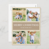 シンプルモダンMerry Christmas 4家族写真 シーズンポストカード (正面/裏面)