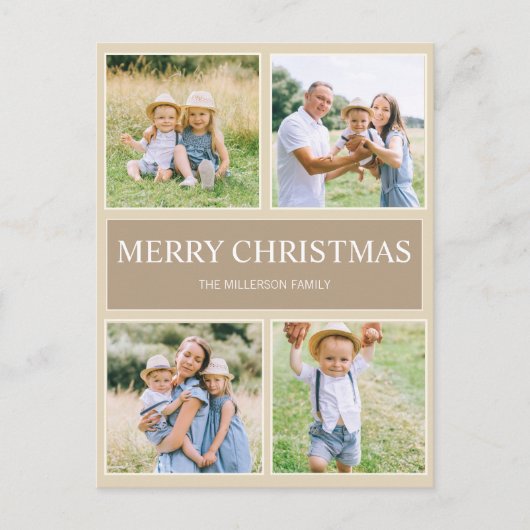 シンプルモダンMerry Christmas 4家族写真 シーズンポストカード (正面)