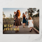 シンプルモダンMerry Christmas Family Photo 箔シーズンカード (正面)