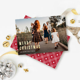 シンプルモダンMerry Christmas Family Photo 箔シーズンカード
