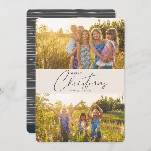 シンプルモダンMerry Christmas Grayスクリプト写真 シーズンカード (正面/裏面)
