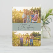 シンプルモダンMerry Christmas Green Script Photo シーズンカード (スタンド正面)