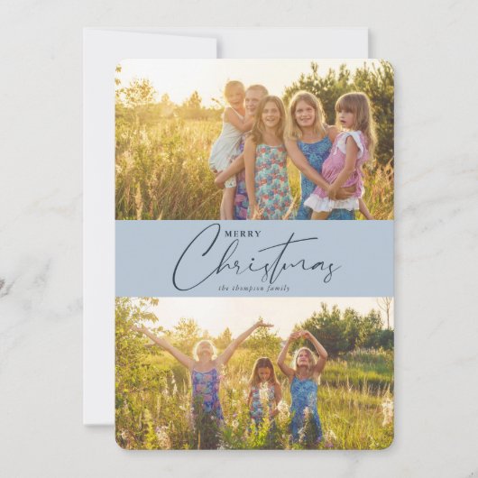 シンプルモダンMerry Christmas Scriptフォトホリデー シーズンカード (正面)