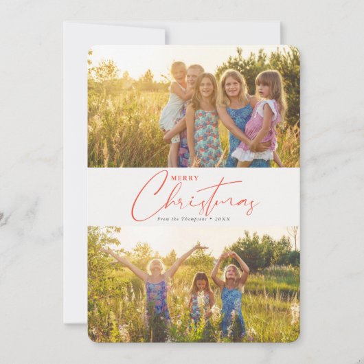 シンプルモダンMerry Christmas Script写真 シーズンカード (正面)