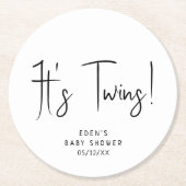 シンプルモダンNeutral Baby Shower It's Twins ラウンドペーパーコースター (正面)