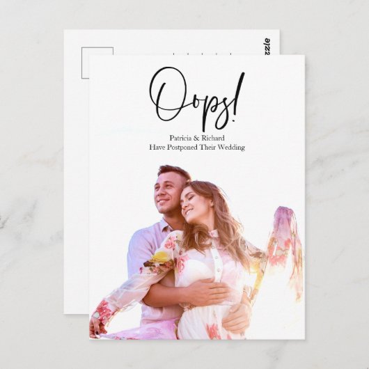 シンプルモダンOops結婚の延期された発表 ポストカード (正面/裏面)