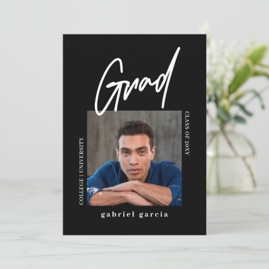 シンプルモダンPhoto Black卒業式パーティー 招待状 (スタンド正面)