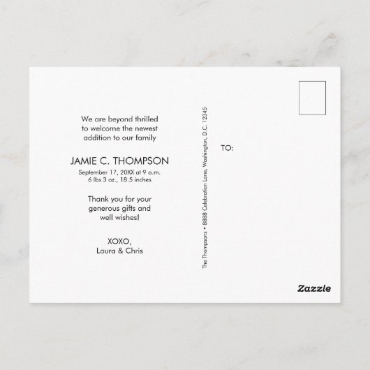 シンプルモダンPhoto Collage赤ちゃんシャワー感謝していユー ポストカード (裏面)