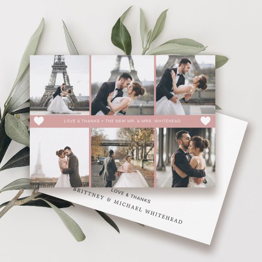 シンプルモダンPhoto Collage赤面ピンク サンキューカード