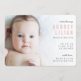 シンプルモダンPhoto Girl Birth Announcements 案内状