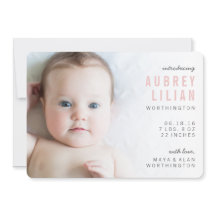 シンプルモダンPhoto Girl Birth Announcements