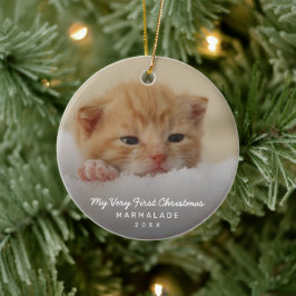 シンプルモダンPhoto Kitten Cat初めてのクリスマス セラミックオーナメント