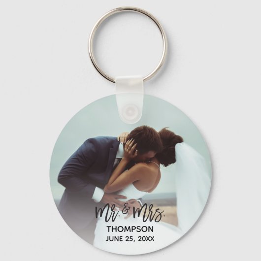 シンプルモダンPhoto Mr. Mrs. Custom Wedding新婚 キーホルダー (正面)