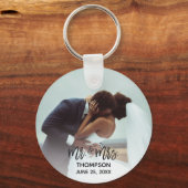シンプルモダンPhoto Mr. Mrs. Custom Wedding新婚 キーホルダー (正面)