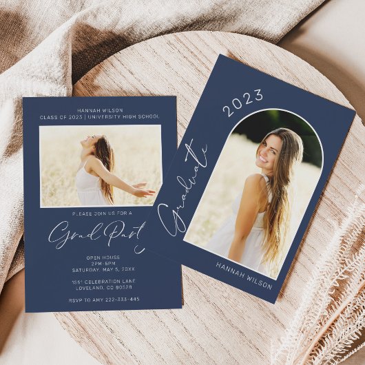 シンプルモダンPhoto Navy Blue Gradation Party 招待状