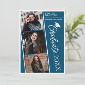 シンプルモダンPhoto Strips Blue Graduation 案内状 (スタンド正面)