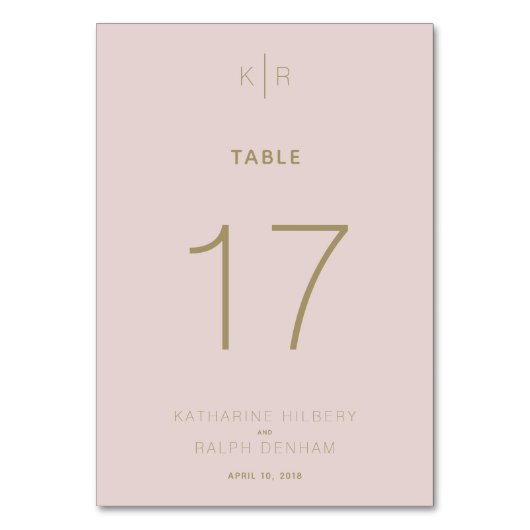 シンプルモダンPink Beigeの結婚テーブル番号カード テーブルナンバー (正面)