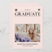 シンプルモダンPink Graduation Photo発表 案内状 (正面/裏面)
