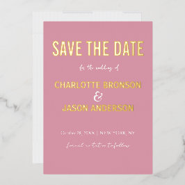 シンプルモダンPink Rose日付金ゴールド 箔招待状