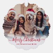 シンプルモダンRed Script 2フォトクリスマス オーナメントカード (正面)