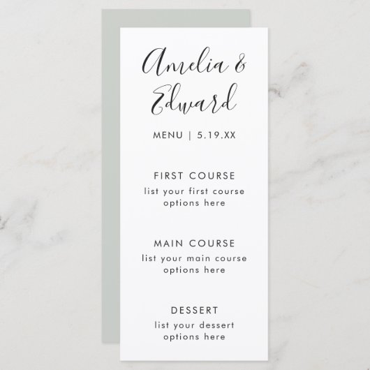 シンプルモダンSage Greenのメ結婚ニュー・カード メニュー (正面/裏面)