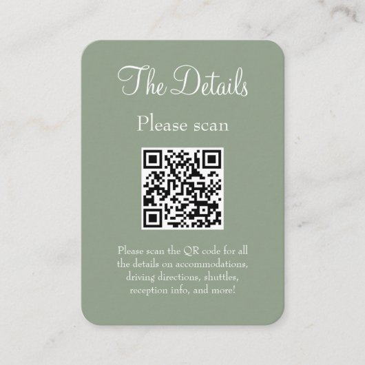 シンプルモダンSage Greenの結婚詳細QRコード エンクロージャーカード (正面)