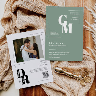 シンプルモダンSage GreenのQR結婚コード 招待状