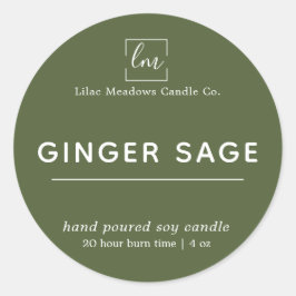 シンプルモダンSage Green Logo Candle Round Label ラウンドシール