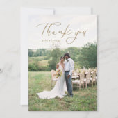 シンプルモダンScriptの結婚写真金ゴールド サンキューカード (正面)